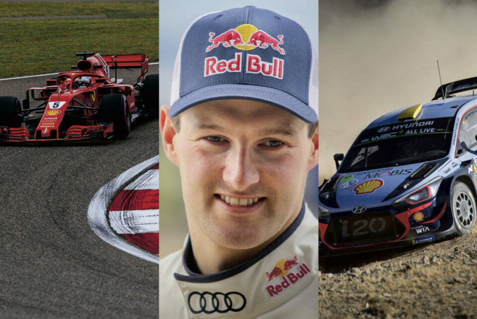 VM-seiene i Formel 1, rallycross og rally vil kollidere med hverandre på flere måter den kommende våren og sommeren. (Foto: Ferrari Media/Simen Næss Hagen/Hyundai Motorsport)