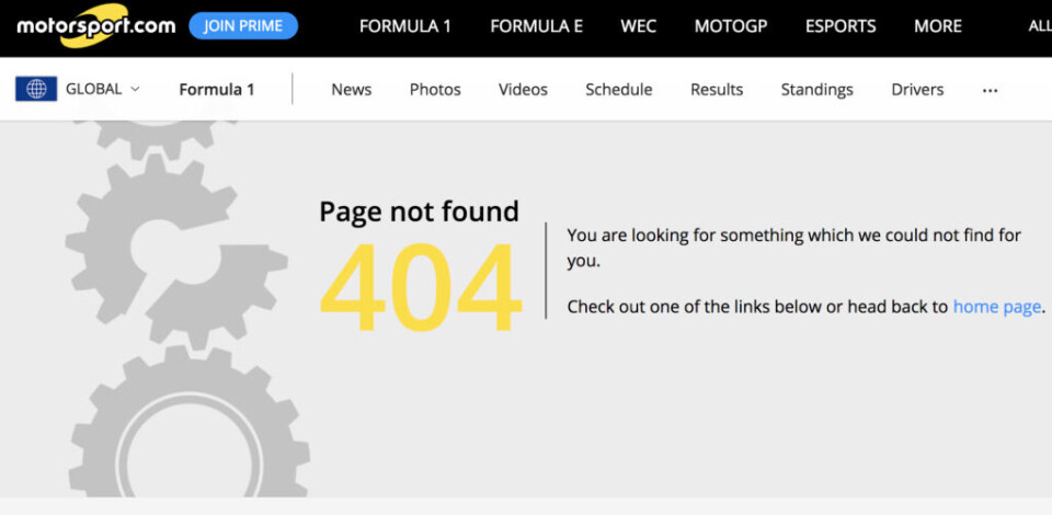 Motorsport.com var svært raske med å fjerne nyheten om Guy Edwards feilaktige dødsfall da det ble gjort kjent av en tidligere kollega av ham. (Skjermdump: Motorsport.com)