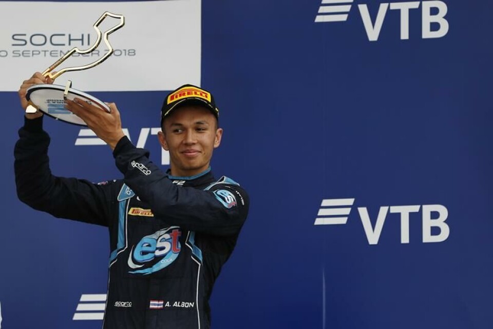 Alexander Albon fra Formel 2-løpet i Sotsji. (Foto: Zak Mauger/FIA Formula 2)
