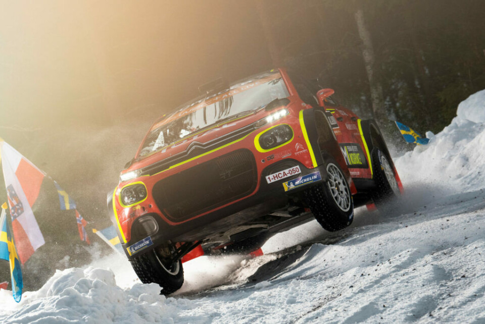 Mads Østberg og Torstein Eriksen under shakedown torsdag. (Foto: Jaanus Ree/Red Bull Content Pool)