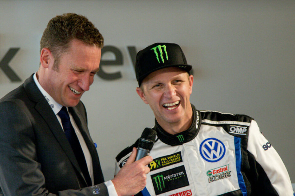 Andrew Coley og Petter Solberg, her under lanseringen av det nye PSRX Volkswagen-teamet i Stockholm i 2017.