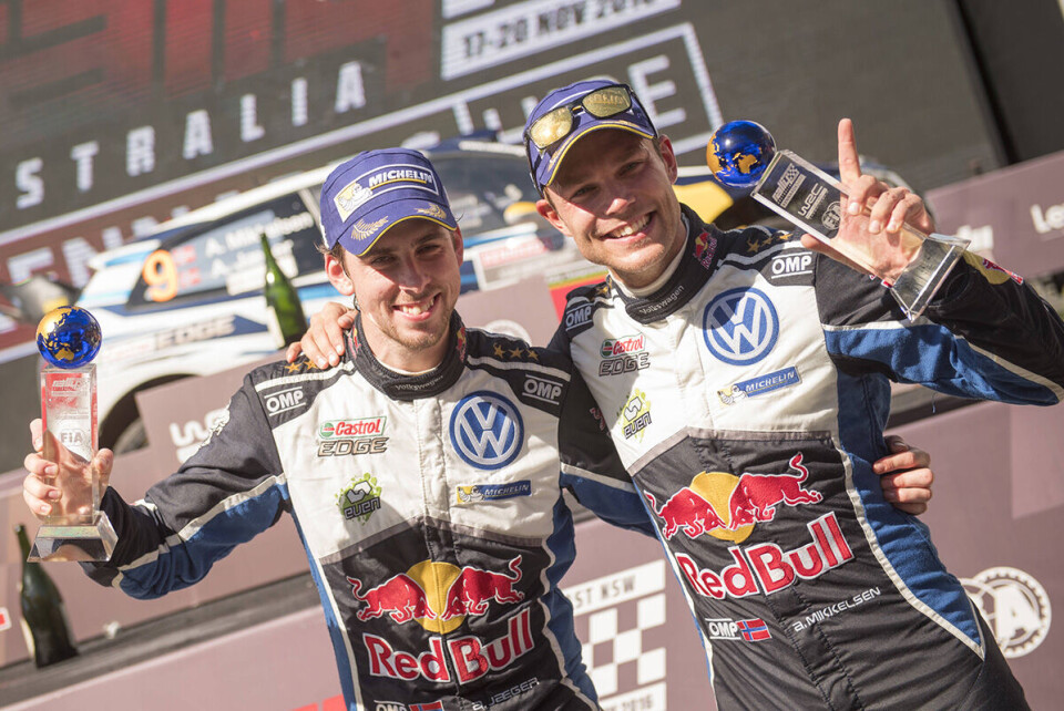 Andreas Mikkelsen og Anders Jæger fra da de vant Rally Australia i 2016. (Foto: Jaanus Ree/Red Bull Content Pool)