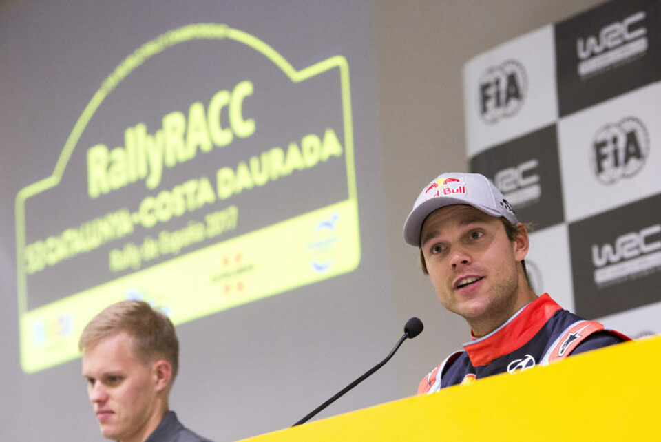 Andreas Mikkelsen og Ott Tänak fra Rally Spania 2017. (Foto: Helena El Mokni / Hyundai Motorsport GmbH) Andreas Mikkelsen og Ott Tänak fra Rally Spania 2017. (Foto: Helena El Mokni / Hyundai Motorsport GmbH)