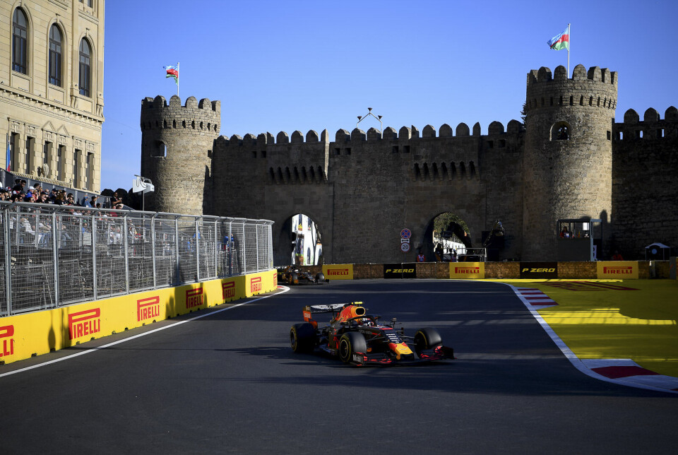 BAKU, AZERBAIJAN - APRIL 28: Pierre Gasly of France driving the (10) Aston Martin Red Bull Racing RB15 on track during the F1 Grand Prix of Azerbaijan at Baku City Circuit on April 28, 2019 in Baku, Azerbaijan. (Photo by Clive Mason/Getty Images)