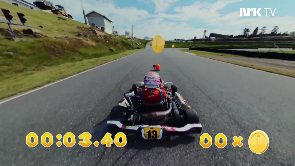 Isabell Rustad under «Mario Kart»-utfordringa i den fjerde sesongen. (Foto: NRK TV)