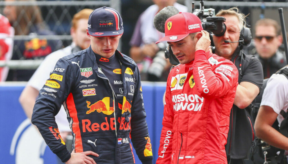 Max Verstappen og Charles Leclerc, her etter kvalifisering i Mexico sist helg. (Foto: Dan Istitene/Getty Images)