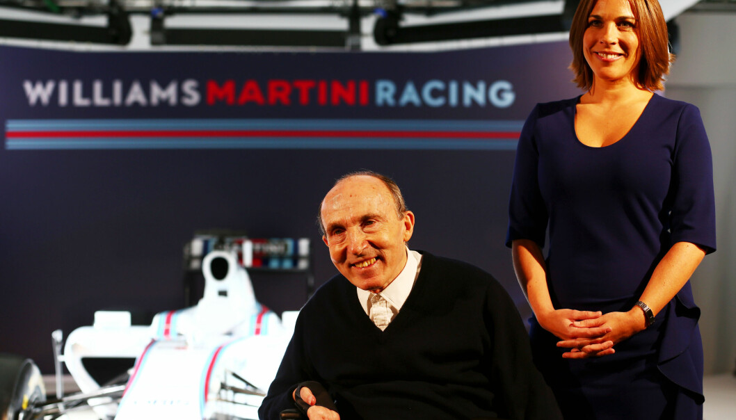 Frank Williams og datteren Claire under teamets offisielle lansering i 2014, med et nyinngått samarbeid med Mercedes på motorsiden og med Martini som hovedsponsor med denne klassiske liveryen sett i ulike motorsportsammenhenger..