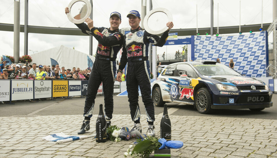 Jari-Matti Latvala og Miika Antilla fra Rally Finland i 2015, sist gang de vant VM-runden på hjemmebane.