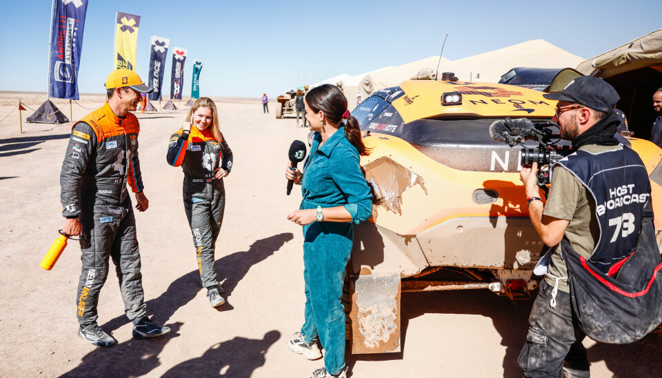 Tanner Foust (USA), NEOM McLaren Extreme E, and Hedda Hosas (NOR), NEOM McLaren Extreme E, are interviewed by Laura Winter