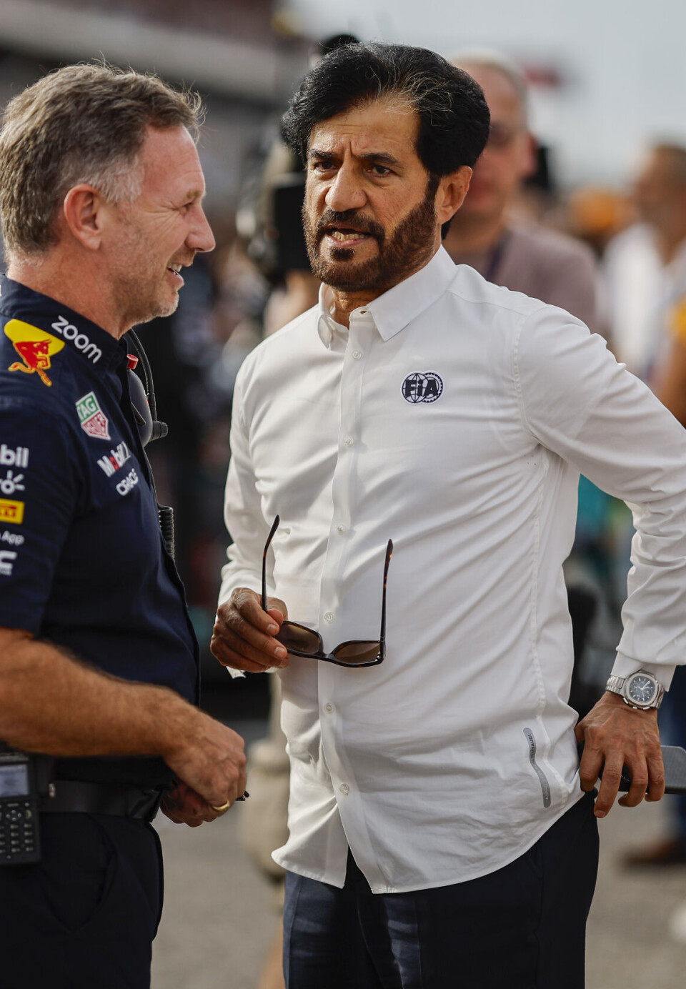 FIA-president Mohamed Ben Sulayem har lenge vært positiv til Andrettis Formel 1-søknad. Her sammen med Red Bulls teamsjef Christian Horner.