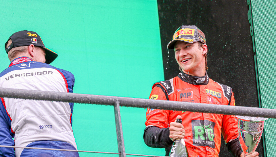 Dennis Hauger fra lørdagens utsatte sprintløp i Formel 2 på Spa-Francorchamps.