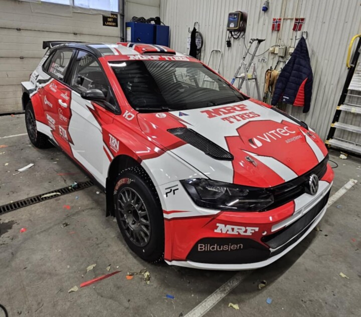 Slik ser Frank Tore Larsens Volkswagen Polo GTI R5 ut for denne sesongen etter storavtalen som er landet med MRF.