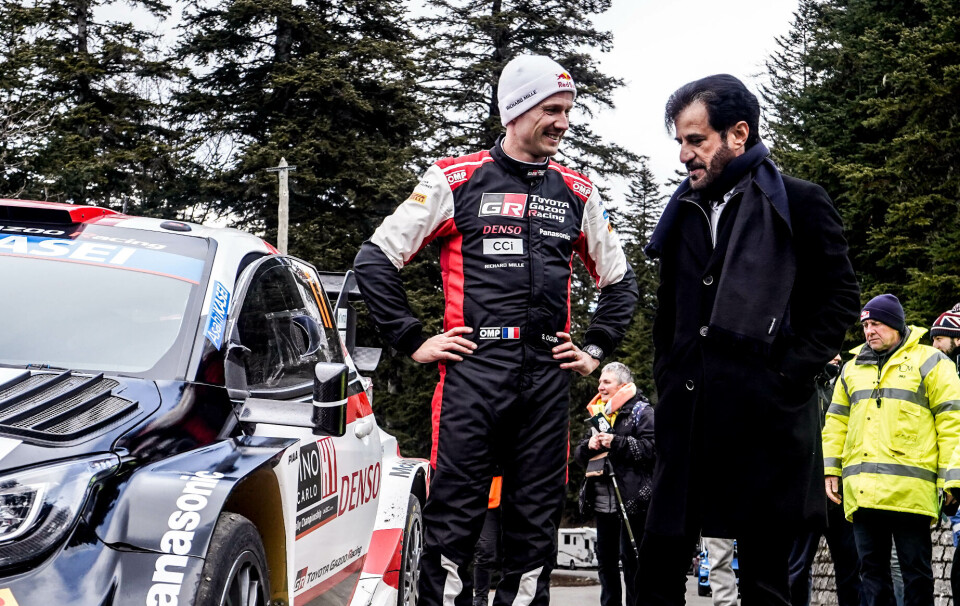 Sebastien Ogier og Mohammed Ben Sulayem i forbindelse med Rally Monte-Carlo i 2023. Det spørs om stemningen hadde vært like god ved et nytt møte.