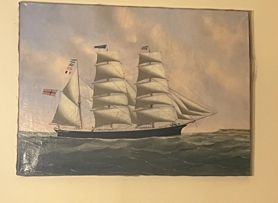 Maleri av seilskipet 'Vikar' hjemme hos Allen Berg.