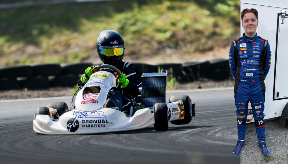 Med over 180 på strømpelesten er det nesten blitt ekkelt å kjøre gokart i enkelte situasjoner. Derfor blir det skifte i retning for Thomas Grøndal-Eeles. Her fra Håsken Grand Prix på Andebu i fjor, pluss nytt bilde for året i kledd onkel Anders sin gamle kjøredress fra rallykarrieren.