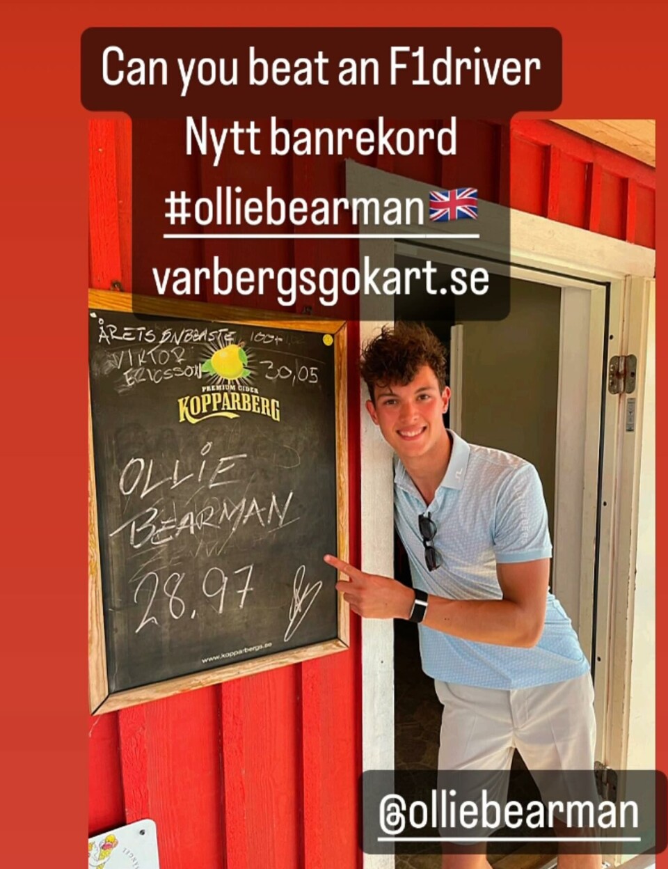 Oliver Bearman tok ny banerekord hos Varbergs gokart i Sverige.
