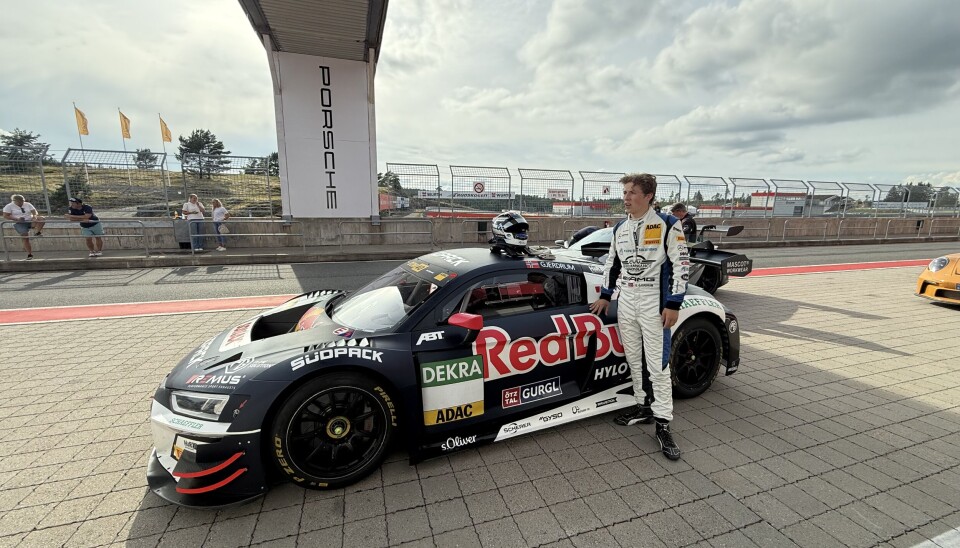Emil Gjerdrum under sin første test på Rudskogen med Audi R8 GT3 EVO II, en bil som er hentet fra DTM-sirkuset, tidligere rattet av Riccardo Feller.