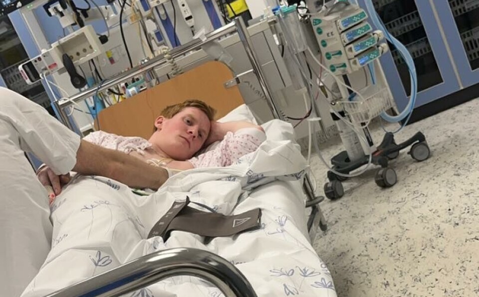 Dette bildet ble tatt på sykehuset i mars i år. En betennelse på hjertemuskelen satte aktiviteten til Mats fullstendig i sjakk og han måtte ligge helt i ro i tre måneder.